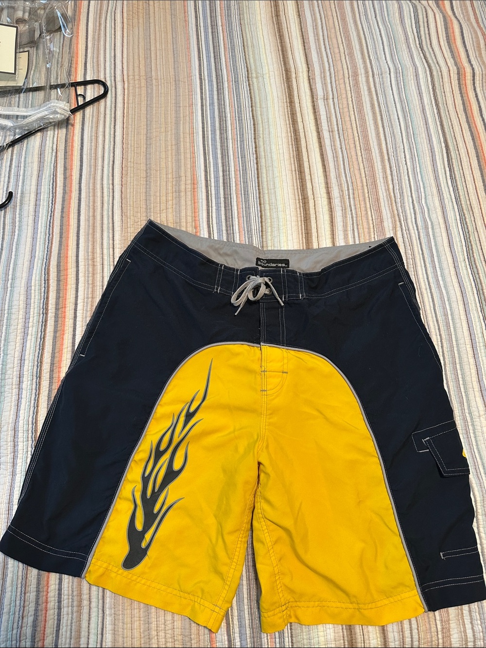 No Boundaries Navy and Yellow Flame Board Shorts